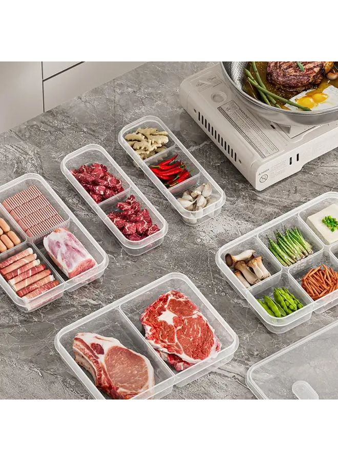 5Pcs Two Part Grid Clear Plastic Food Storage Containers Stackable Fridge Organizer - Image 5